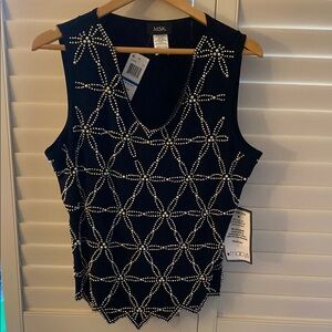 MSK Black Sleeveless Top with Beaded Design